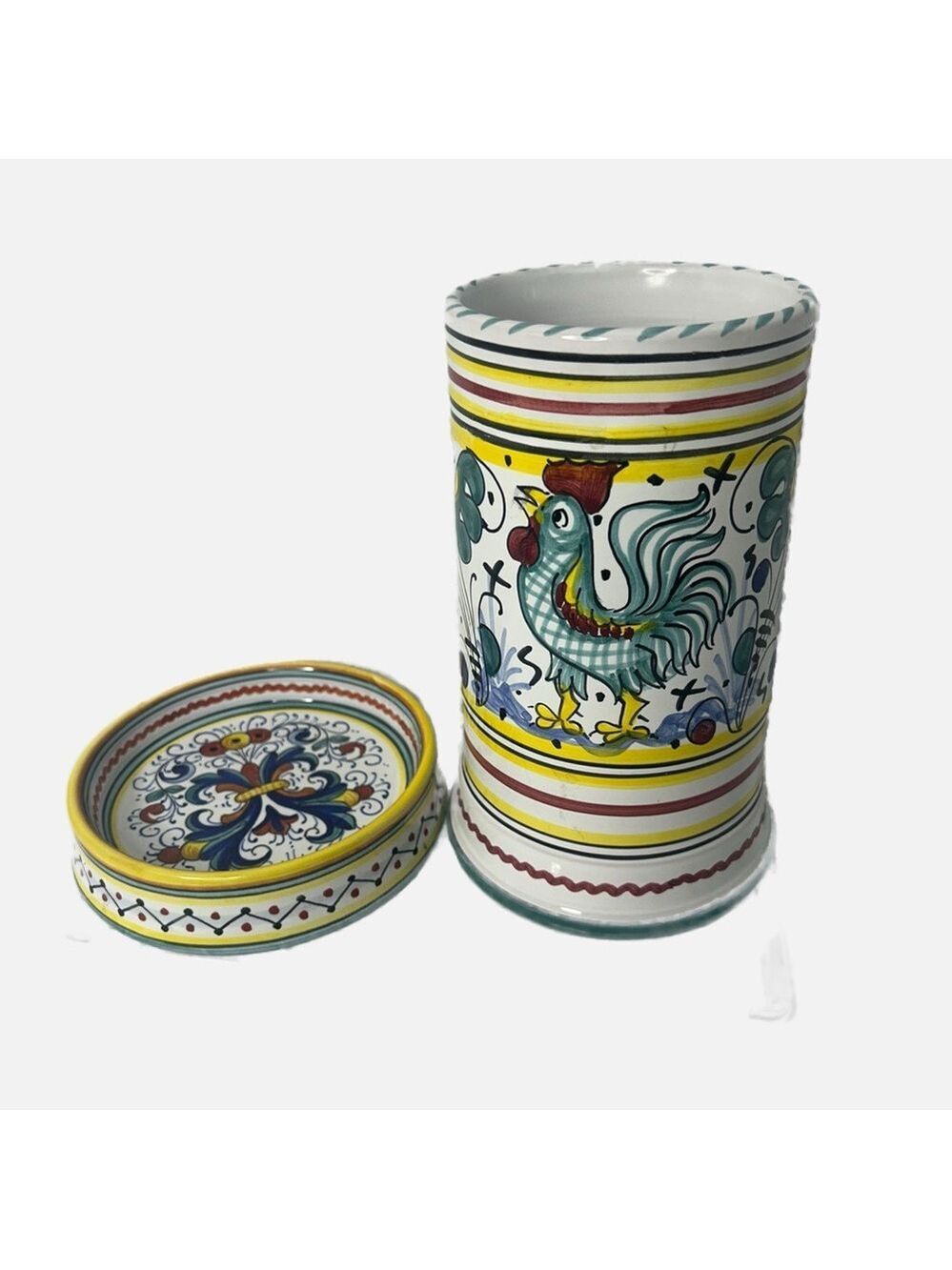 Sberna Deruta Italia Hand-Painted Ceramic Canister with Spoon Rest Multicolor